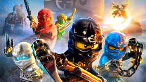 五個LEGO忍者戰士穿著色彩繽紛的裝備，在龍和寺廟背景下英勇擺姿勢。 — 暗黑破壞神3 壁紙