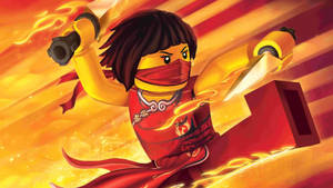LEGO忍者戰士穿著紅色服裝，揮舞雙劍，帶有火熱的能量效果。 — 火龍 壁紙