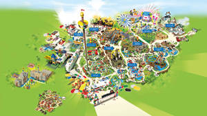 一幅充滿活力的LEGO主題公園插圖地圖，包含遊樂設施和景點。