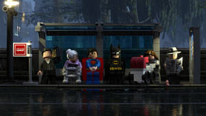 LEGO 人偶在雨夜的巴士站等候。 — 電影 壁紙