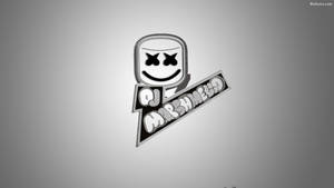 DJ Marshmello 標誌，眼睛交叉，微笑，灰色漸變背景