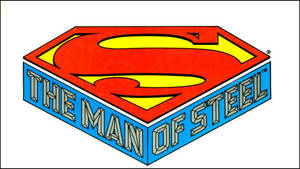 超人標誌，帶有「The Man of Steel」文字的3D方塊設計。 — 超級英雄 壁紙
