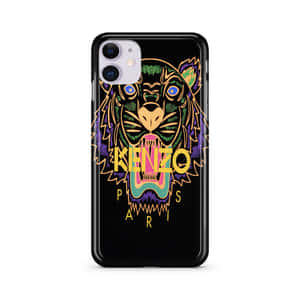 黑色手機殼，帶有彩色老虎頭和KENZO PARIS文字。