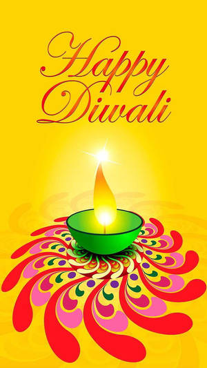 Happy Diwali 祝福，在金色背景上以彩色花卉設計點燃迪亞蠟燭。 — 慶祝 壁紙