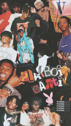 Playboi Carti 拼貼畫，帶有粗體文字和 Playboy 品牌標誌。