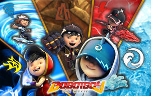 五位擁有元素力量的動畫英雄，為《Boboiboy the Movie》擺出動作姿勢。 — 超級英雄 壁紙