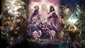 Final Fantasy XIV Shadowbringers 宣傳藝術作品，奇幻角色正在戰鬥。