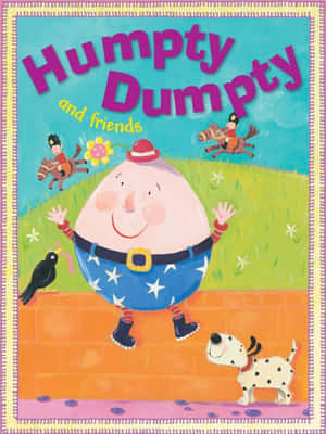 Humpty Dumpty 和朋友們，包括一隻狗、一隻烏鴉和騎馬的孩子們，在陽光明媚的田野中。 — 電影 壁紙
