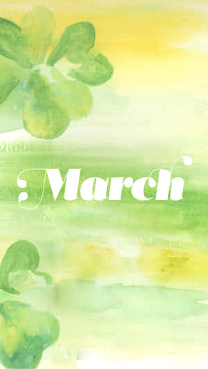 帶有三葉草和白色字體March字樣的水彩背景。