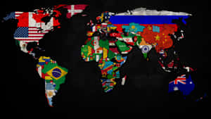 深色紋理背景上用國旗組成的世界地圖 — 世界地圖 壁紙