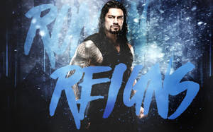 Roman Reigns WWE摔角手在深藍色宇宙背景上，帶有發光文字。