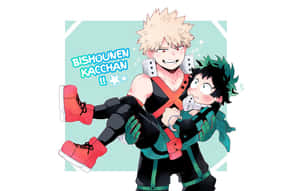 動畫角色抱著另一個男孩，文字 bishounen kacchan