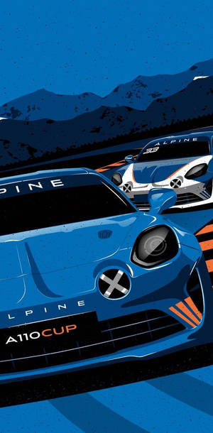 兩輛 Alpine A110 Cup 賽車在黃昏時分的山路上競速。