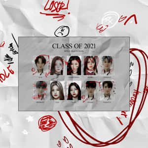Class of 2021 Seoul High School 學生肖像，皺巴巴的紙上有紅色塗鴉。