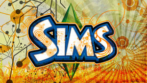 Sims 標誌，配有風格化字體同色彩繽紛嘅抽象背景圖案。