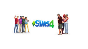 The Sims 4 標誌兩側各有兩組不同的動畫角色在擺姿勢。