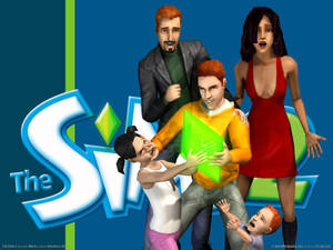 Sims 家庭角色在戲劇性場景中與遊戲標誌一同出現。