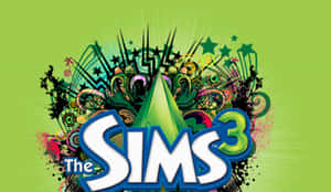 The Sims 3 遊戲標誌，帶有彩色塗鴉和星星，背景為綠色。 — 電腦 GIF 壁紙