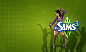 一個Sim角色在剪影和The Sims 3標誌的襯托下跳舞。 — 電腦 GIF 壁紙