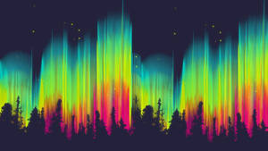 夜間在黑暗森林上閃爍的霓虹極光。 — 2560x1440 壁紙