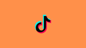 TikTok 應用程式標誌，黑色、青色和洋紅色輪廓，橙色背景。