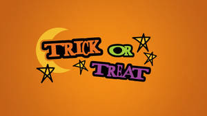 在橙色背景上帶有星星和月亮的 trick or treat 文字。