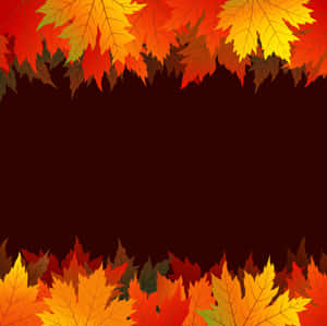 紅色、橙色和黃色的秋葉在深棕色背景上形成裝飾性邊框。