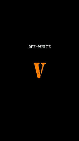 Off-White品牌標誌，黑色背景上帶橙色V。