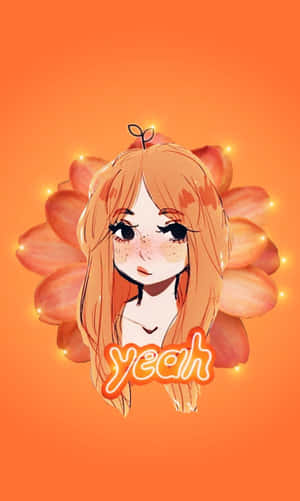 擁有橙色頭髮和雀斑的動漫女孩，被帶有「yeah」文字的發光花瓣包圍。
