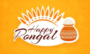Happy Pongal節日問候，帶有裝飾鍋和陽光設計。