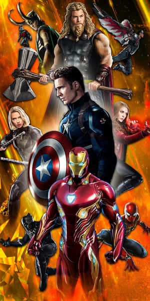 Marvel超級英雄，包括鐵甲奇俠、美國隊長和雷神，擺出英雄姿勢。