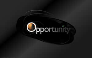 一個黑色橢圓形，帶有Opportunity字樣和字母O中的火星狀行星。
