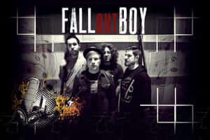 Fall Out Boy 樂隊成員在帶有塗鴉和音樂元素的風格化宣傳照中。