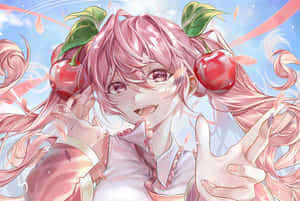 戴著櫻桃髮夾的動漫女孩微笑揮手