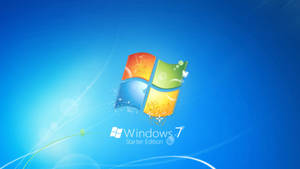Windows 7 Starter Edition 標誌，帶有花卉漩渦，背景為藍色漸變