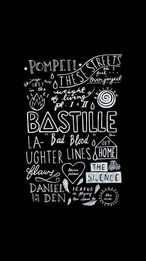 黑色背景，帶有白色粉筆風格文字和樂隊名稱及歌曲標題的塗鴉。 — 省電 壁紙