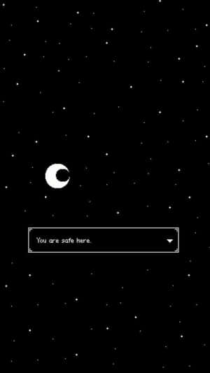 一個繁星點點的夜空，有一彎新月和一個寫著你在這裡很安全的文字框。