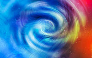 充滿活力的宇宙漩渦，帶有藍色和橙色色調及發光粒子。