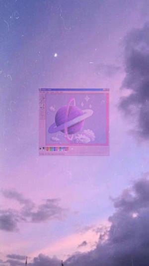 浮動的Photoshop視窗顯示一個帶有光環的紫色行星，背景是暮色天空。