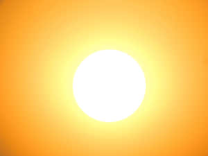 一顆明亮的太陽在橙色天空中散發溫暖。