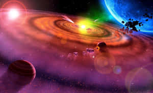深空中充滿活力的宇宙場景，有行星、星雲和星星。 — 月色夜空 壁紙