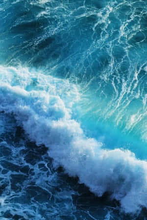 一個拍打的海浪，帶有白色泡沫和深藍色海水。