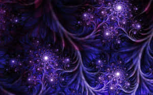 深紫色和黑色中帶有發光星星的分形設計 — 紫色美學 壁紙