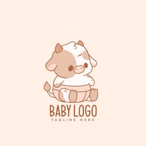 穿著尿布的可愛卡通小牛，帶有「BABY LOGO」文字。 — 可愛牛牛 壁紙