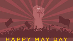 舉拳抗議，帶有旗幟和「Happy May Day」文字