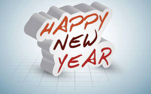 Happy New Year 文字圖形，紅色和棕色字母在網格背景上。