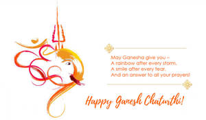 色彩繽紛的筆觸和 Happy Ganesh Chaturthi 問候文字的節日象神插圖。