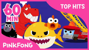 Pinkfong 兒童卡通角色，包括鯊魚、恐龍和消防車。 — 卡通 壁紙