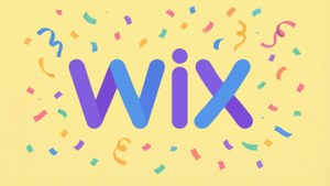 黃色背景上帶有色彩繽紛紙屑的 Wix 標誌