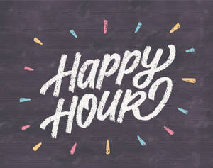 深色紋理背景上帶有彩色紙屑的 Happy Hour 文字